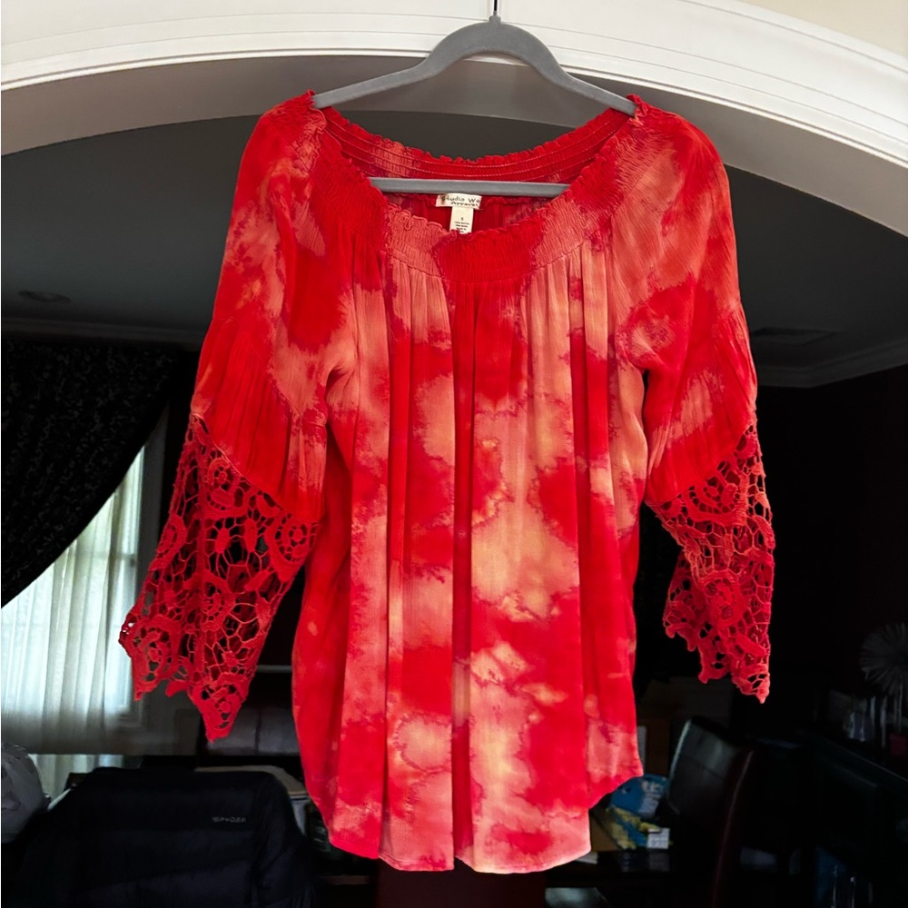 Studio West Red 3/4 Sleeve Blouse